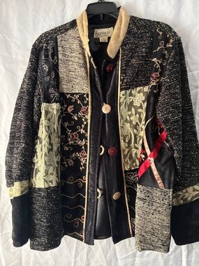 Flashback Women's Black & Gold Embroidered Patchwork Bomber Jacket